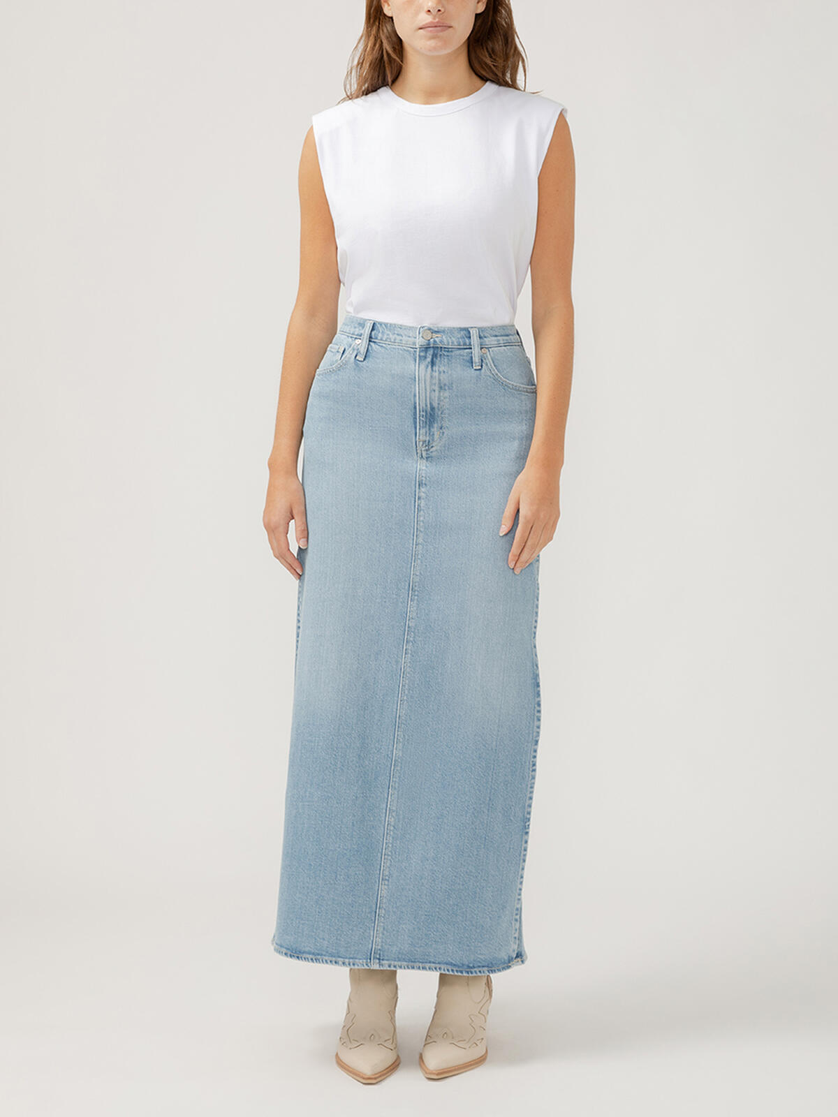 Side Slit Denim Maxi Skirt, , hi-res image number 0