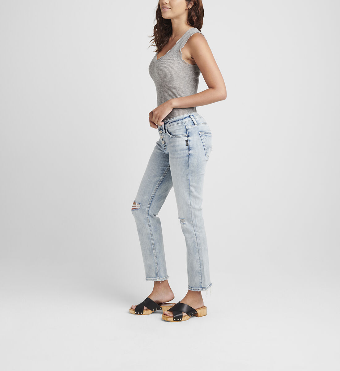 Buy Suki Mid Rise Straight Crop Jeans for USD 84.00 Silver Jeans