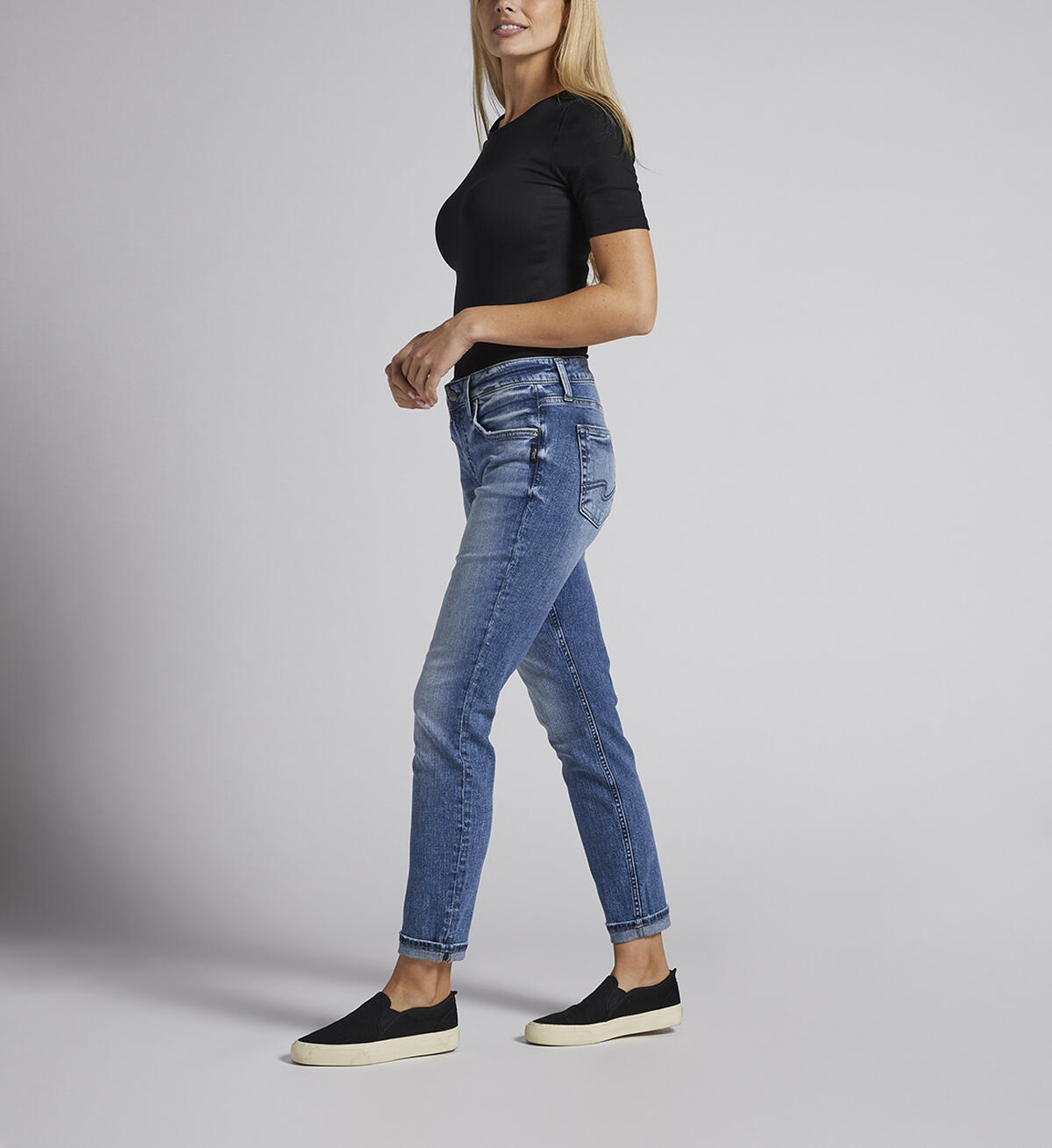 Boyfriend Mid Rise Slim Leg Jeans, Indigo, hi-res image number 2