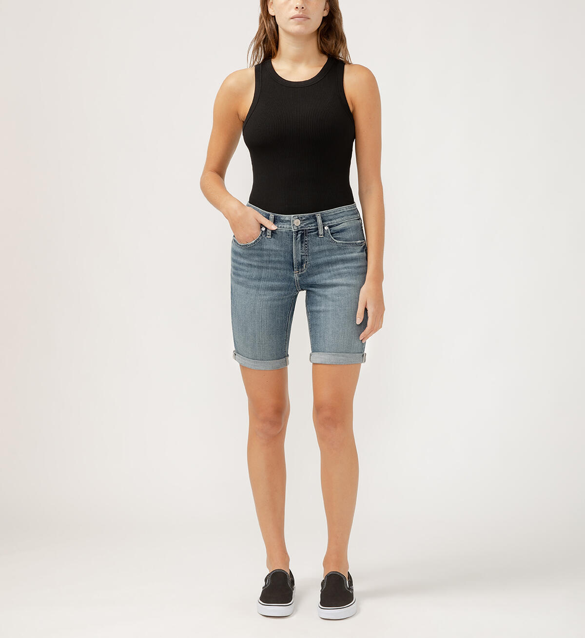 Elyse Mid Rise Luxe Stretch Bermuda Shorts, , hi-res image number 0