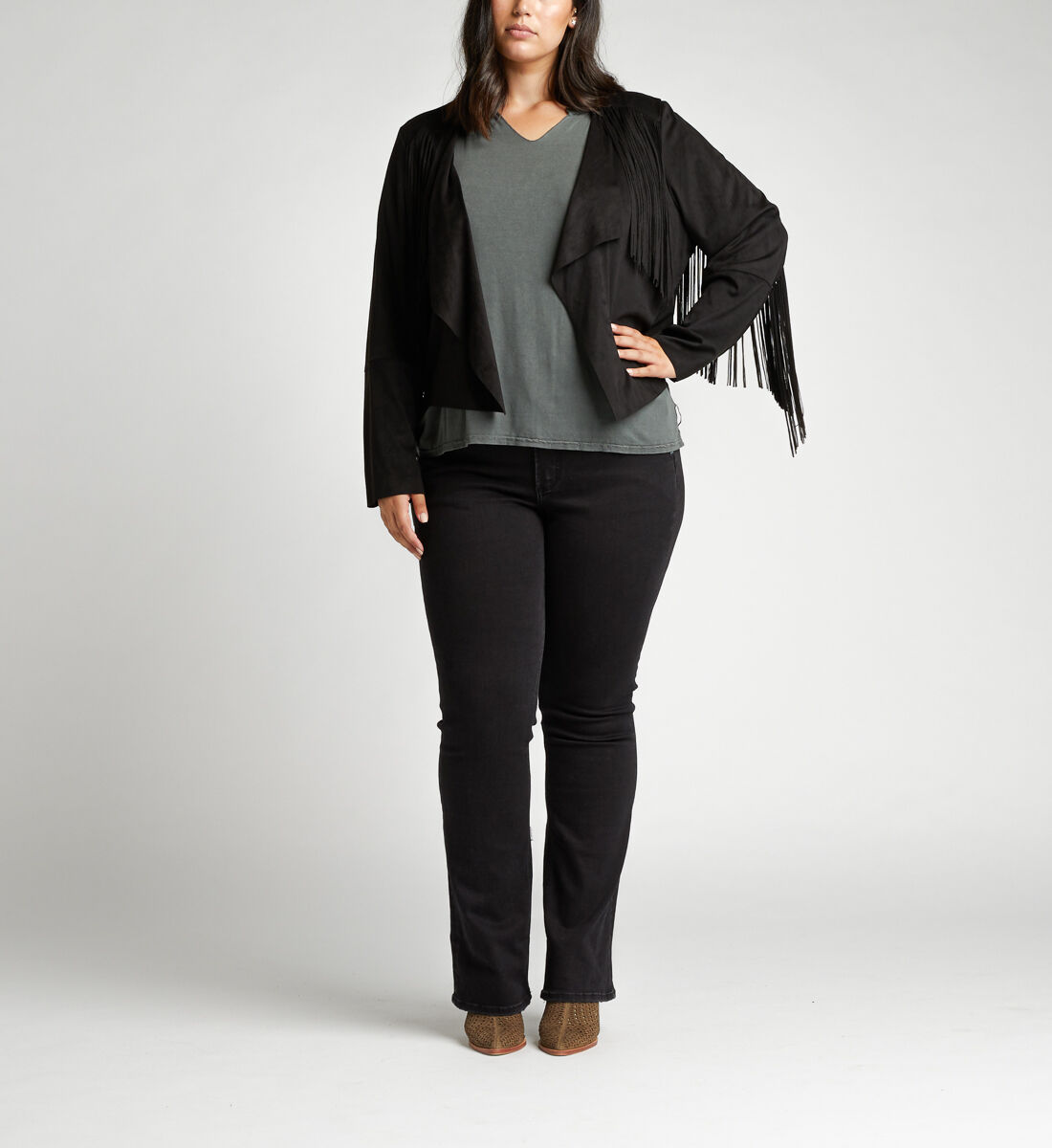 Buy Soma Faux Suede Fringe Jacket Plus Size for USD 79.00 Silver