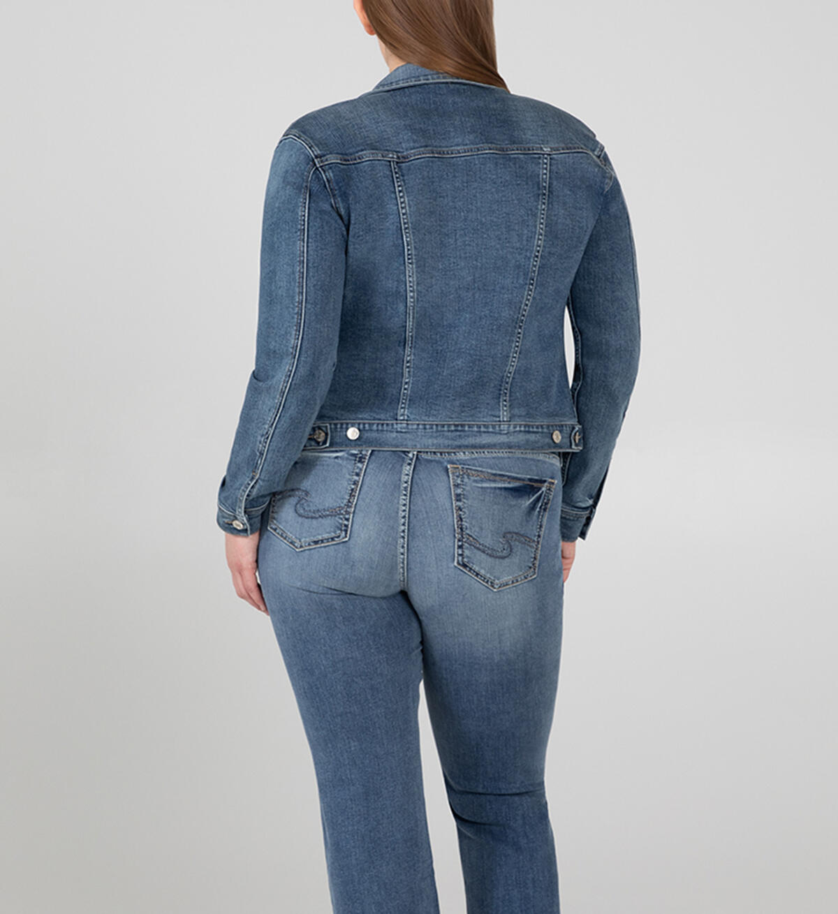 Notched Crop Denim Jacket Plus Size - Eco-Friendly Fabric, , hi-res image number 1