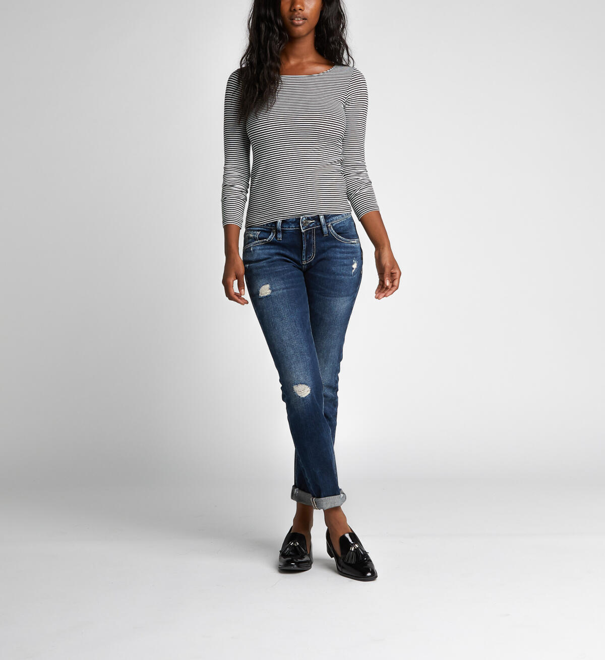 Boyfriend Slim Mid Rise Dark Wash, , hi-res image number 3