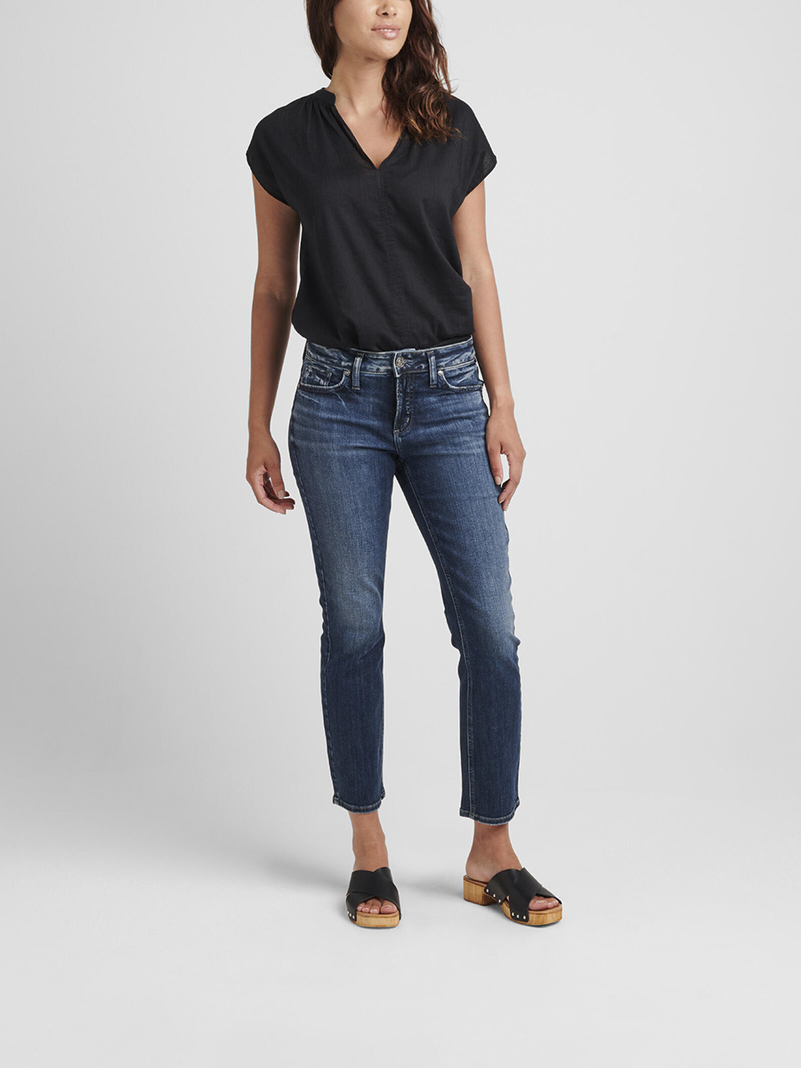 Elyse Mid Rise Straight Crop Jeans