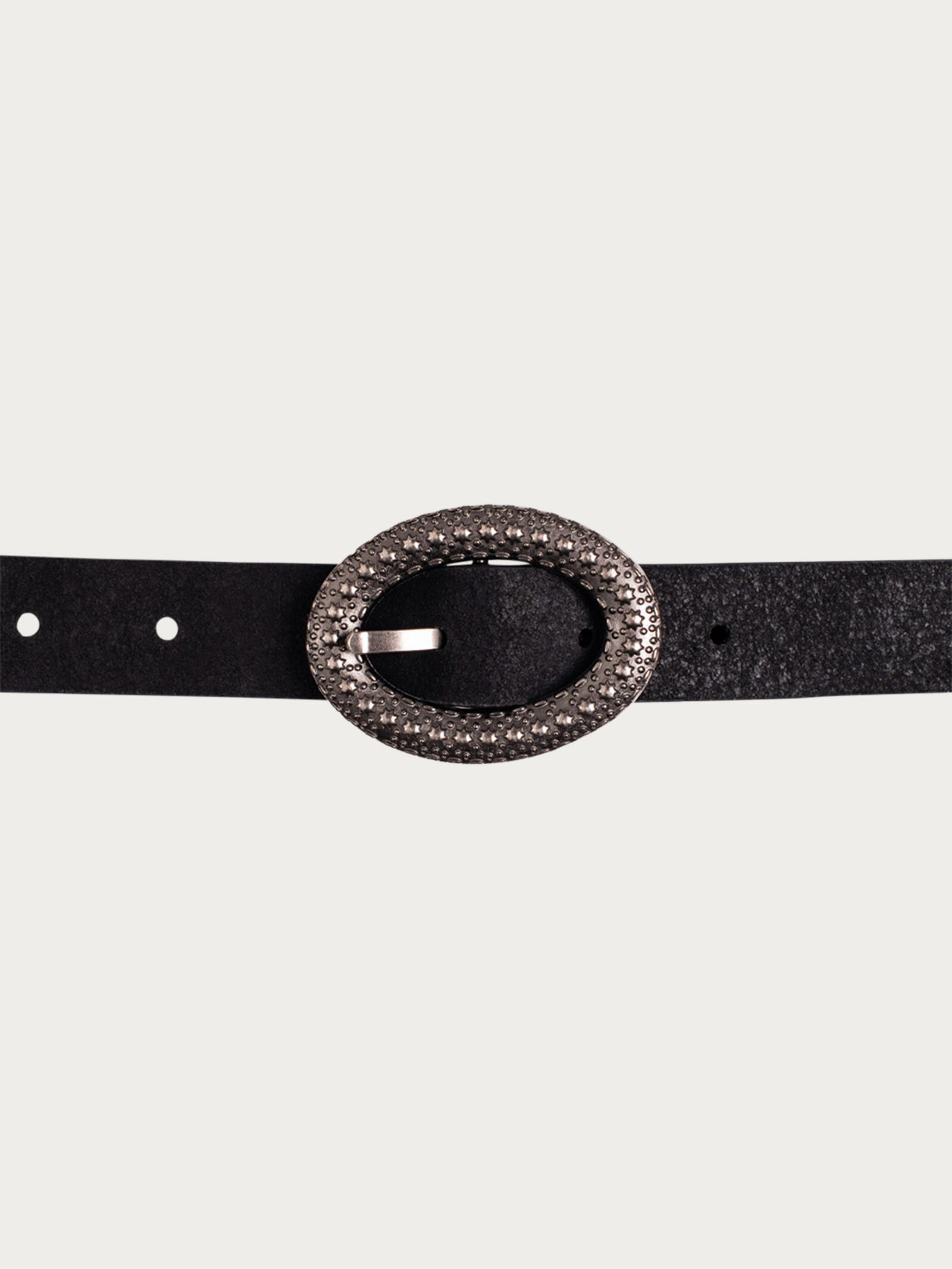 THE KOOPLES GENUINE LEATHER WOVEN BELT OVAL BELT BUCKLE WITH STONES Western Black Vein Stone Belt Buckle: Engraved Silver Oval  main image 3