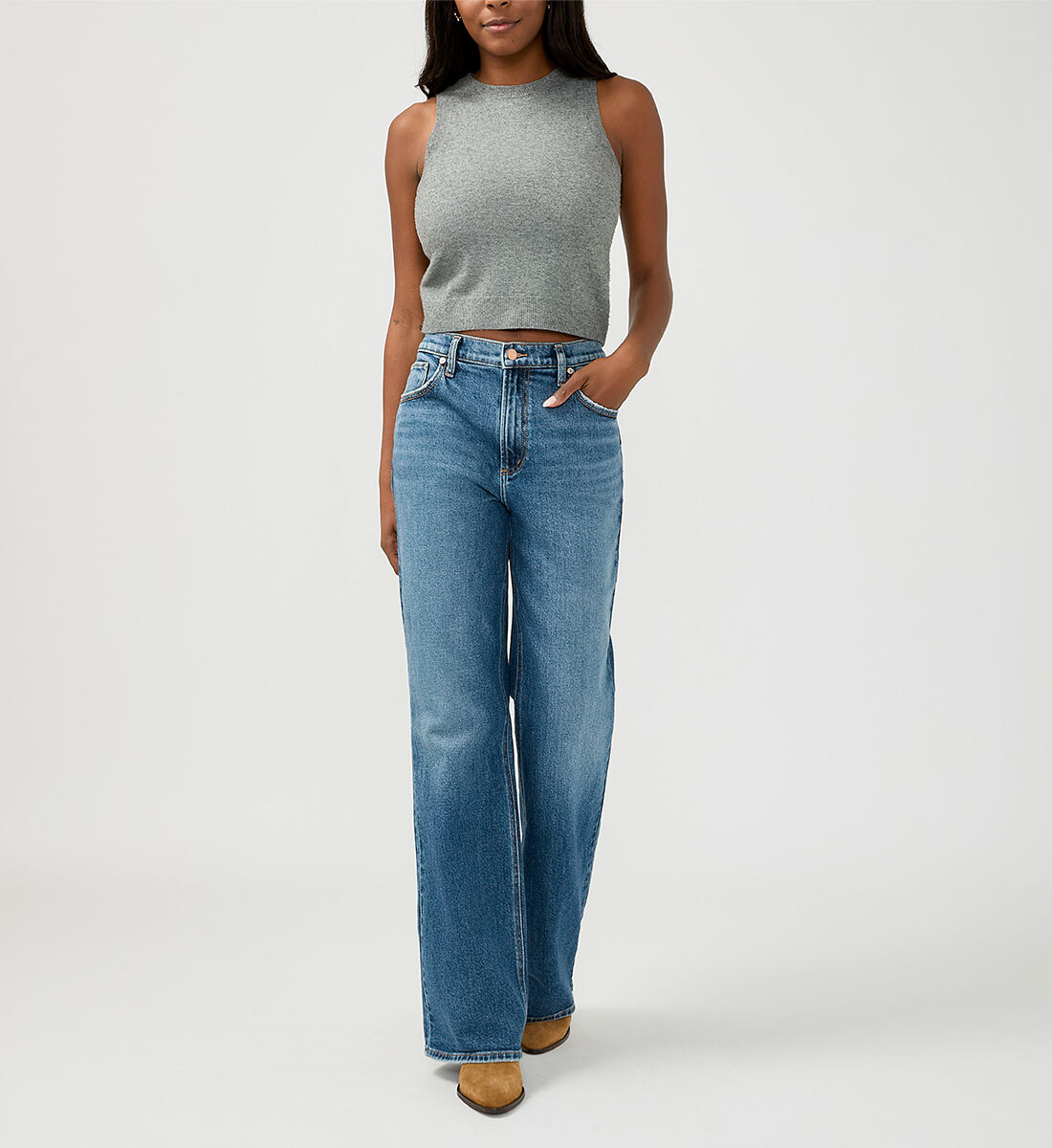 Buy Baggy Mid Rise Bootcut Jeans for USD 88.00 | Silver