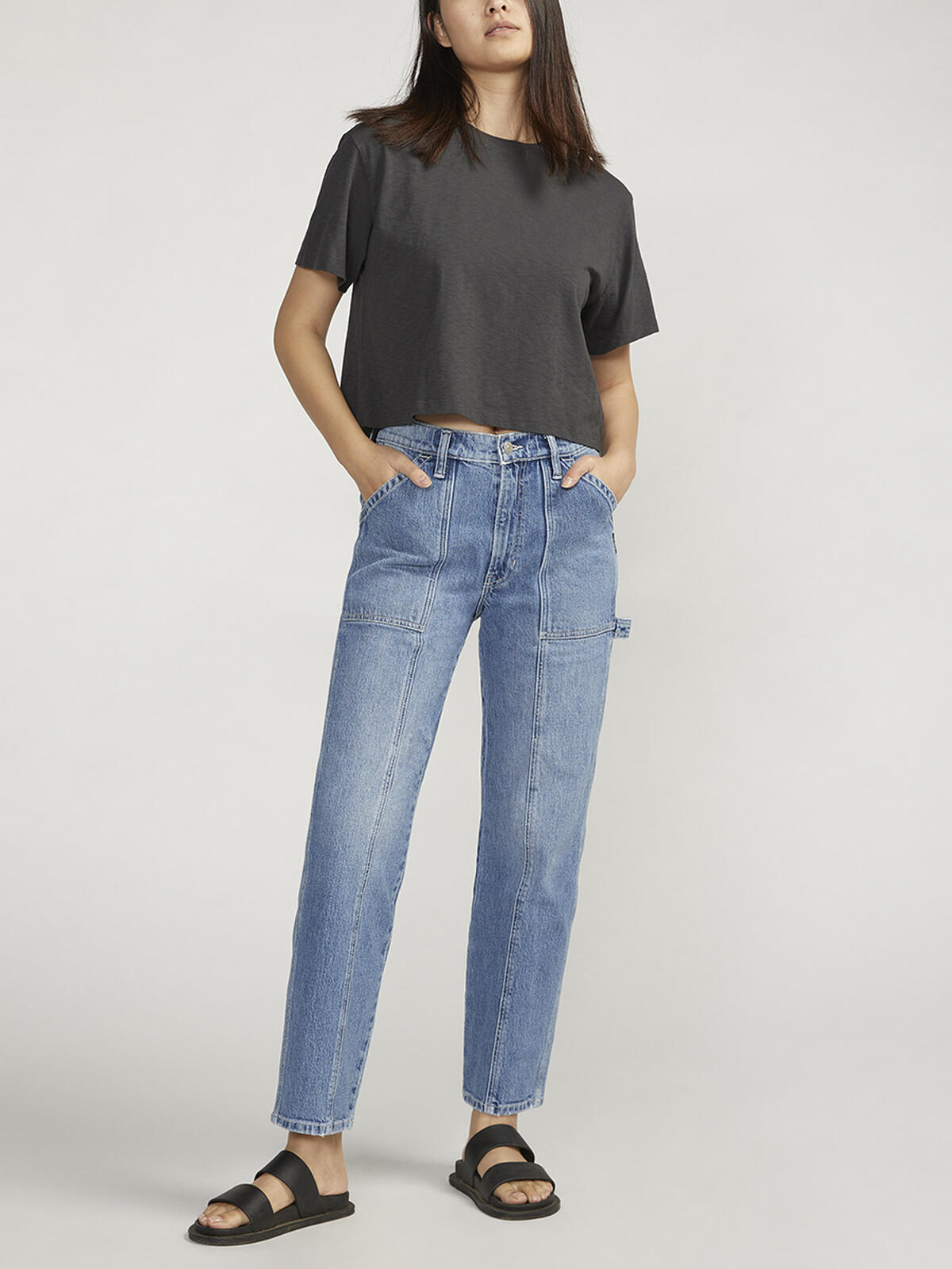 High Rise Straight Leg Carpenter Jeans, , hi-res image number 0
