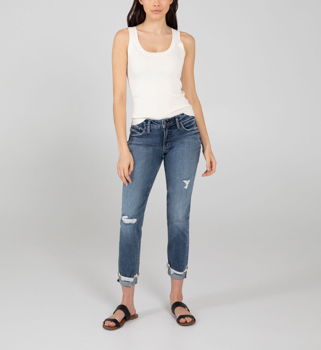 Buy Boyfriend Mid Rise Slim Leg Jeans for USD 74.00 Silver Jeans