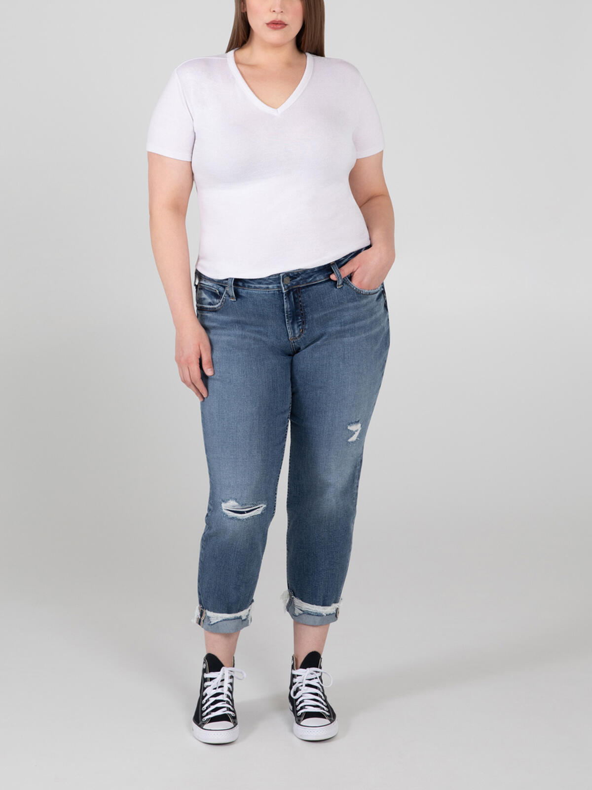 Boyfriend Mid Rise Slim Leg Jeans Plus Size - Eco-Friendly Fabric image number 0