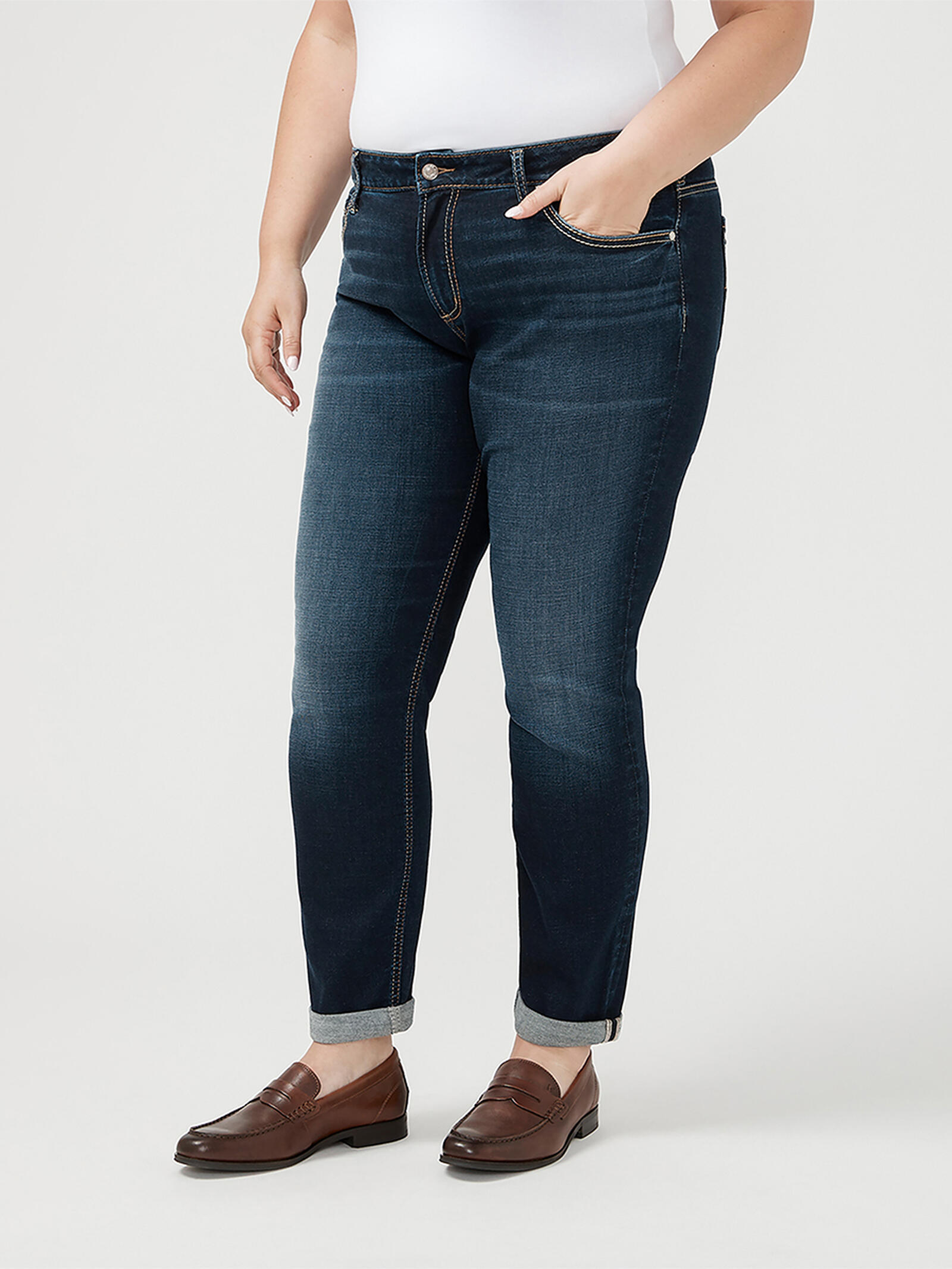 Buy Boyfriend Mid Rise Slim Leg Jeans Plus Size for USD