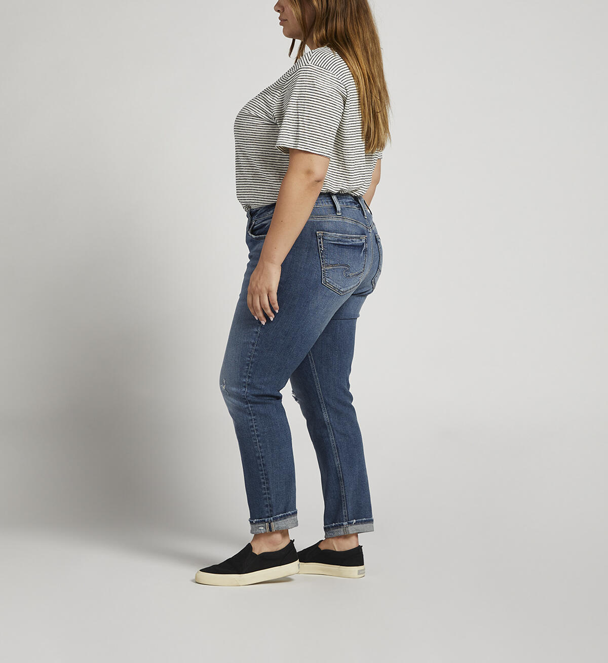 Boyfriend Mid Rise Slim Leg Jeans Plus Size, , hi-res image number 2
