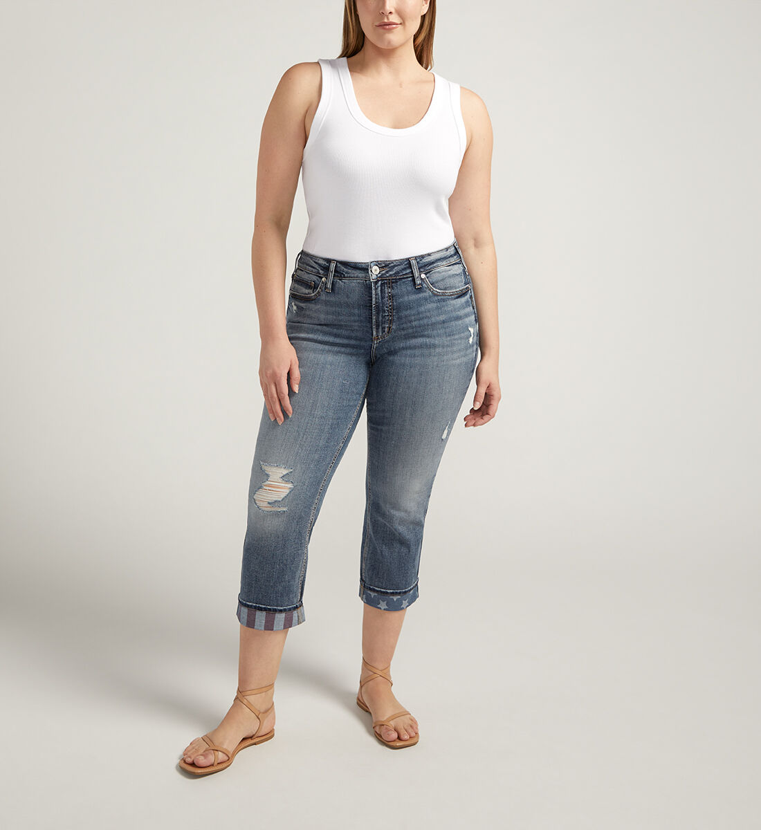 Buy Suki Mid Rise Americana Capri Plus Size for USD 50.00 Silver Jeans US New