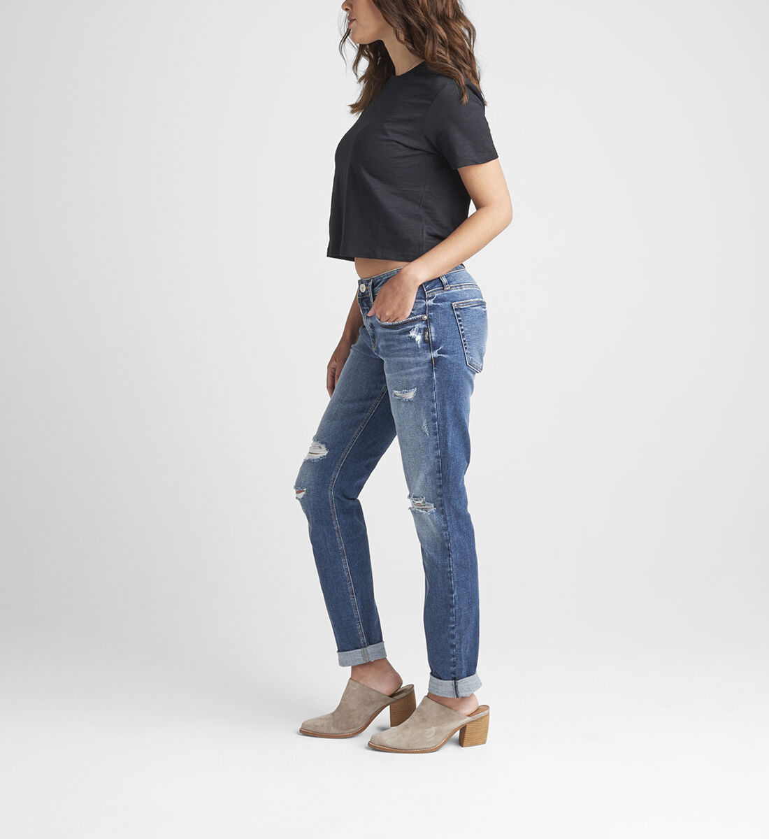Buy Boyfriend Mid Rise Slim Leg Jeans for USD 68.00 Silver Jeans US New