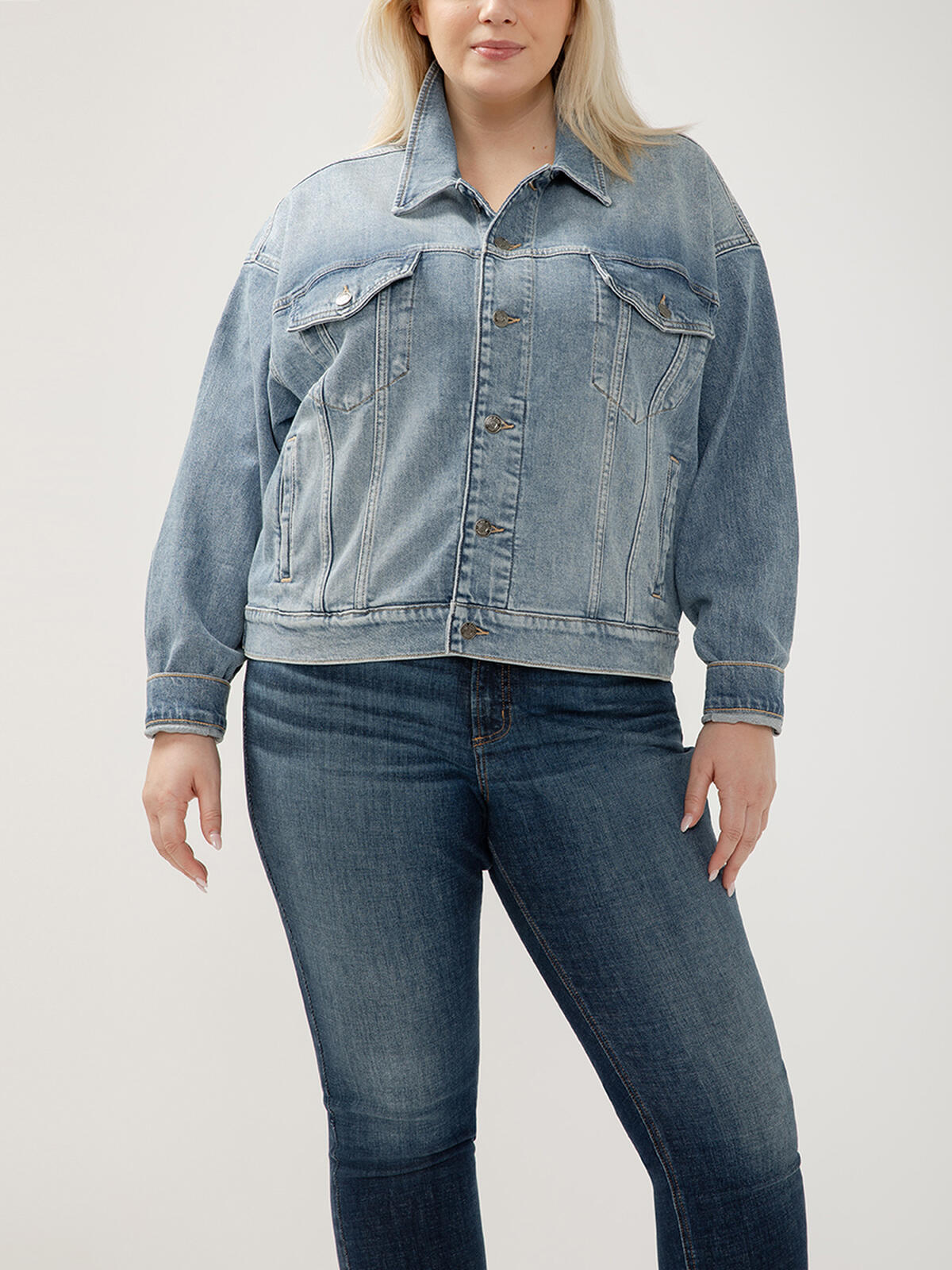 Denim Trucker Jacket Plus Size, , hi-res image number 0