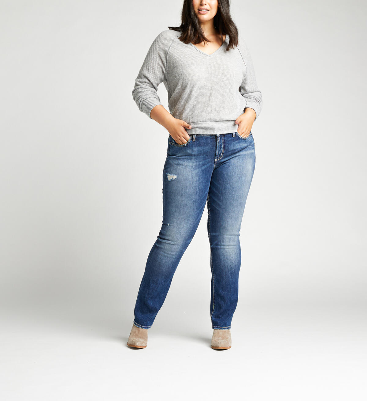 Suki Mid Rise Straight Jeans Plus Size, Indigo, hi-res image number 0