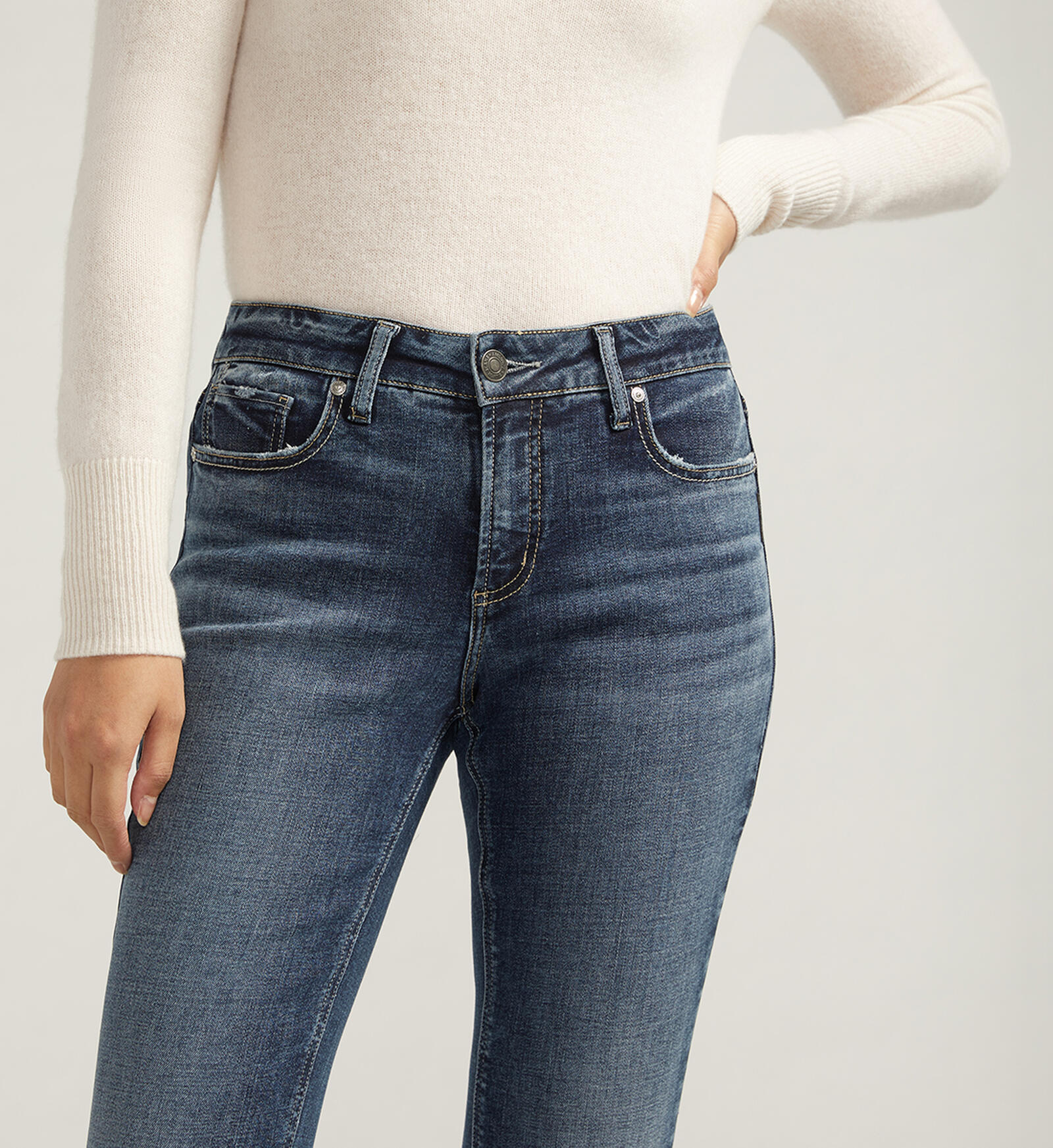 Mid Blue Denim Lace Up Detail Straight Leg Jeans - Eliana main image 1