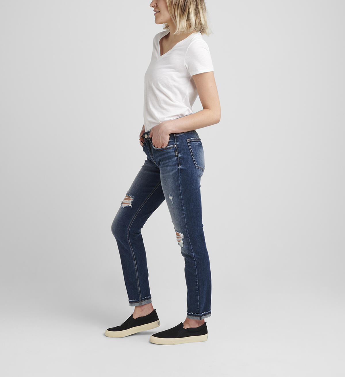 Boyfriend Mid Rise Slim Leg Jeans, , hi-res image number 2