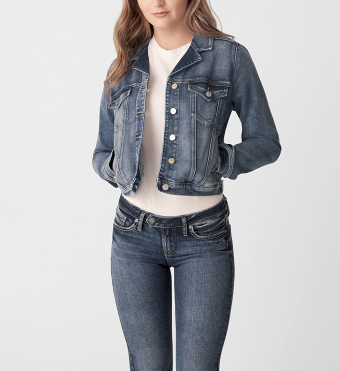 Buy Notched Crop Denim Jacket for USD 84.00 Silver Jeans US New
