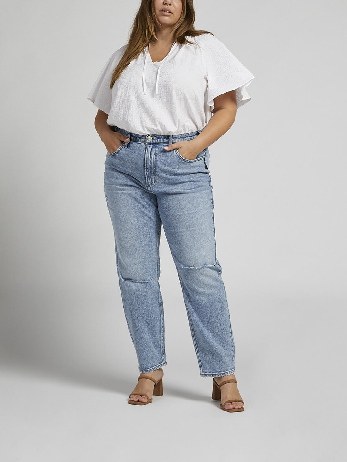 Highly Desirable High Rise Slim Straight Leg Jeans Plus Size, , hi-res image number 0