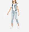 Saylor - Cropped Denim Vest With Knit Hood, , hi-res image number 0