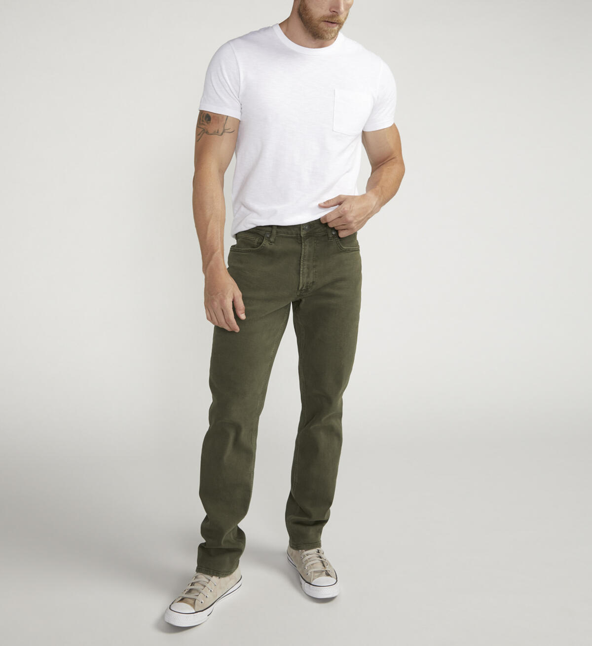 Eddie Athletic Fit Tapered Leg Jeans, Olive, hi-res image number 0