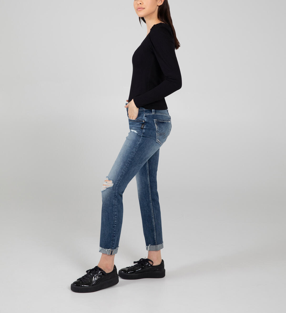 Boyfriend Mid Rise Slim Leg Jeans, , hi-res image number 2