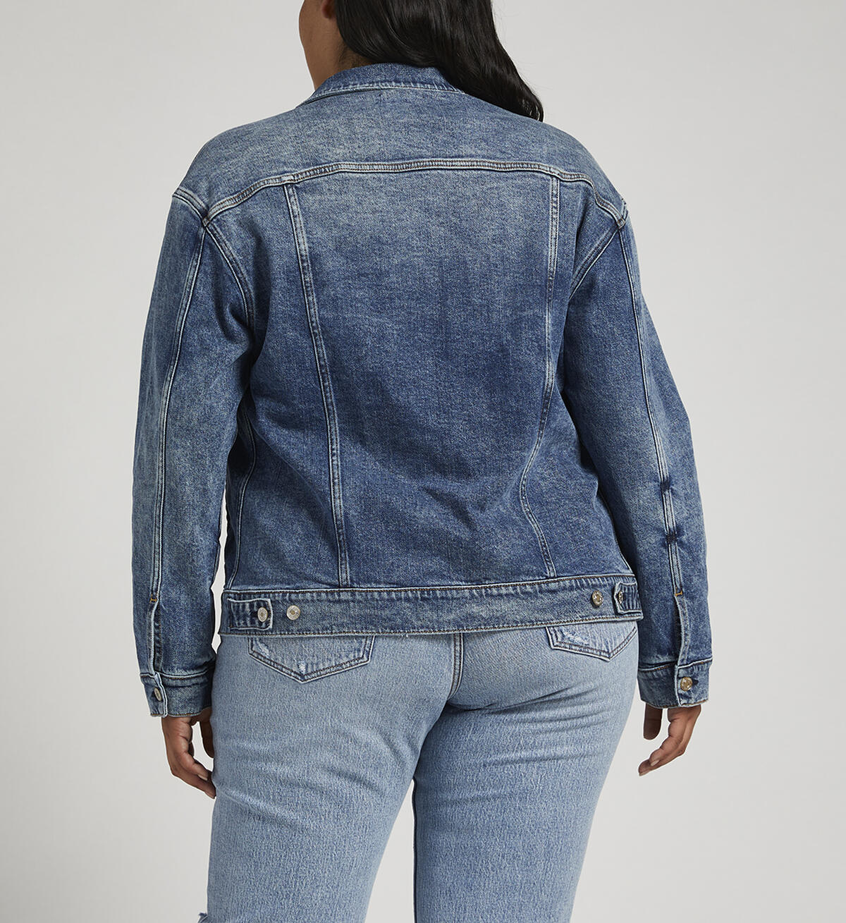 Denim Trucker Jacket Plus Size, Indigo, hi-res image number 3