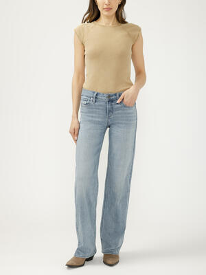 Elyse Mid Rise Baggy Straight Luxe Stretch Jeans