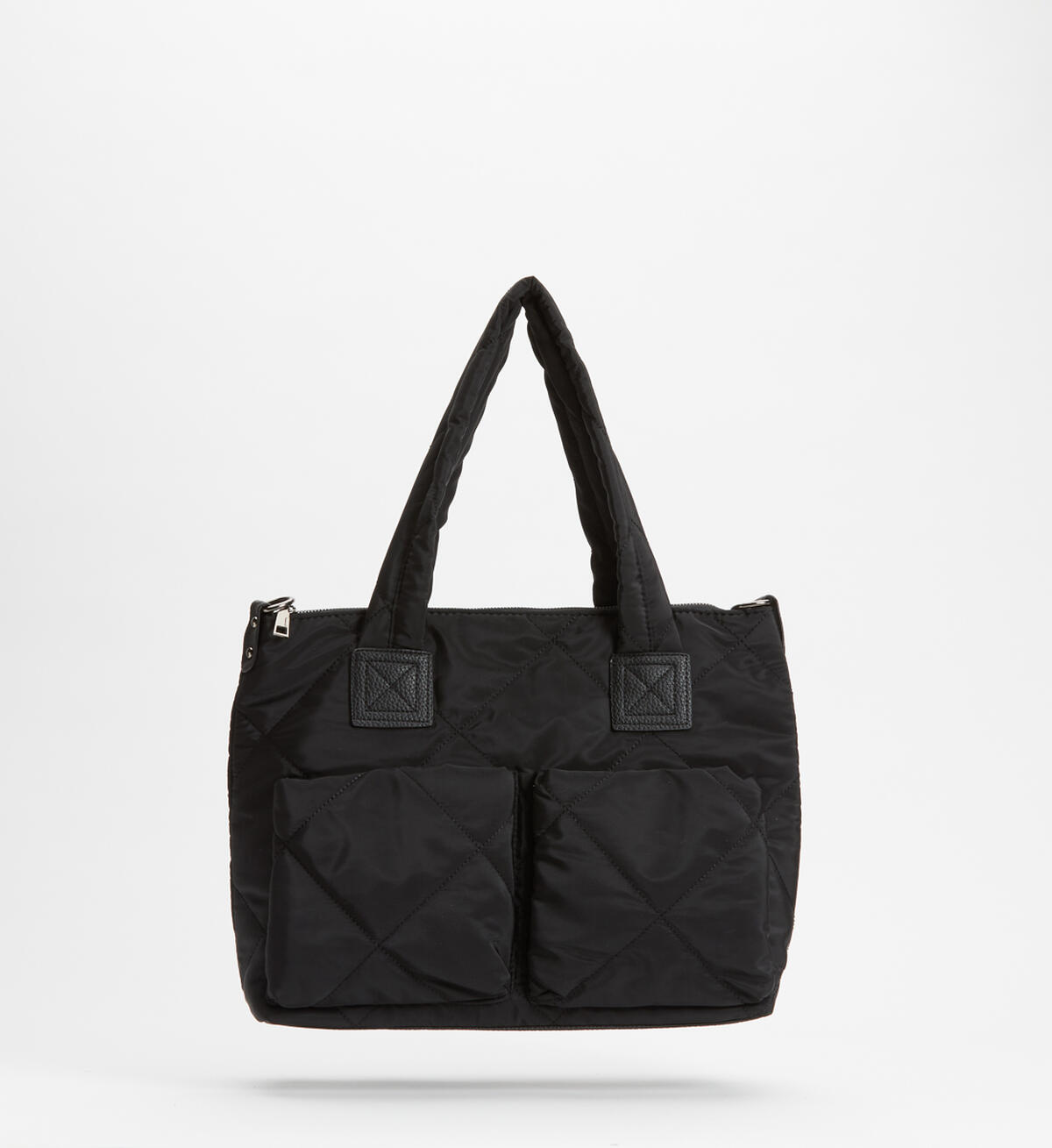 Quilted Nylon Tote, Black, hi-res image number 0