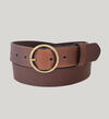 Women's Heavyweight Genuine Leather Belt with Circle Center Bar Buckle, Brown, hi-res image number 0