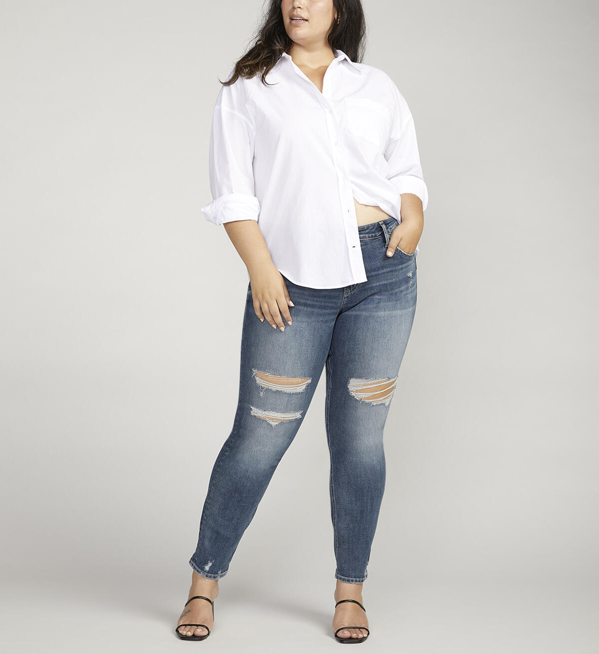 Boyfriend Mid Rise Slim Leg Jeans Plus Size, , hi-res image number 0