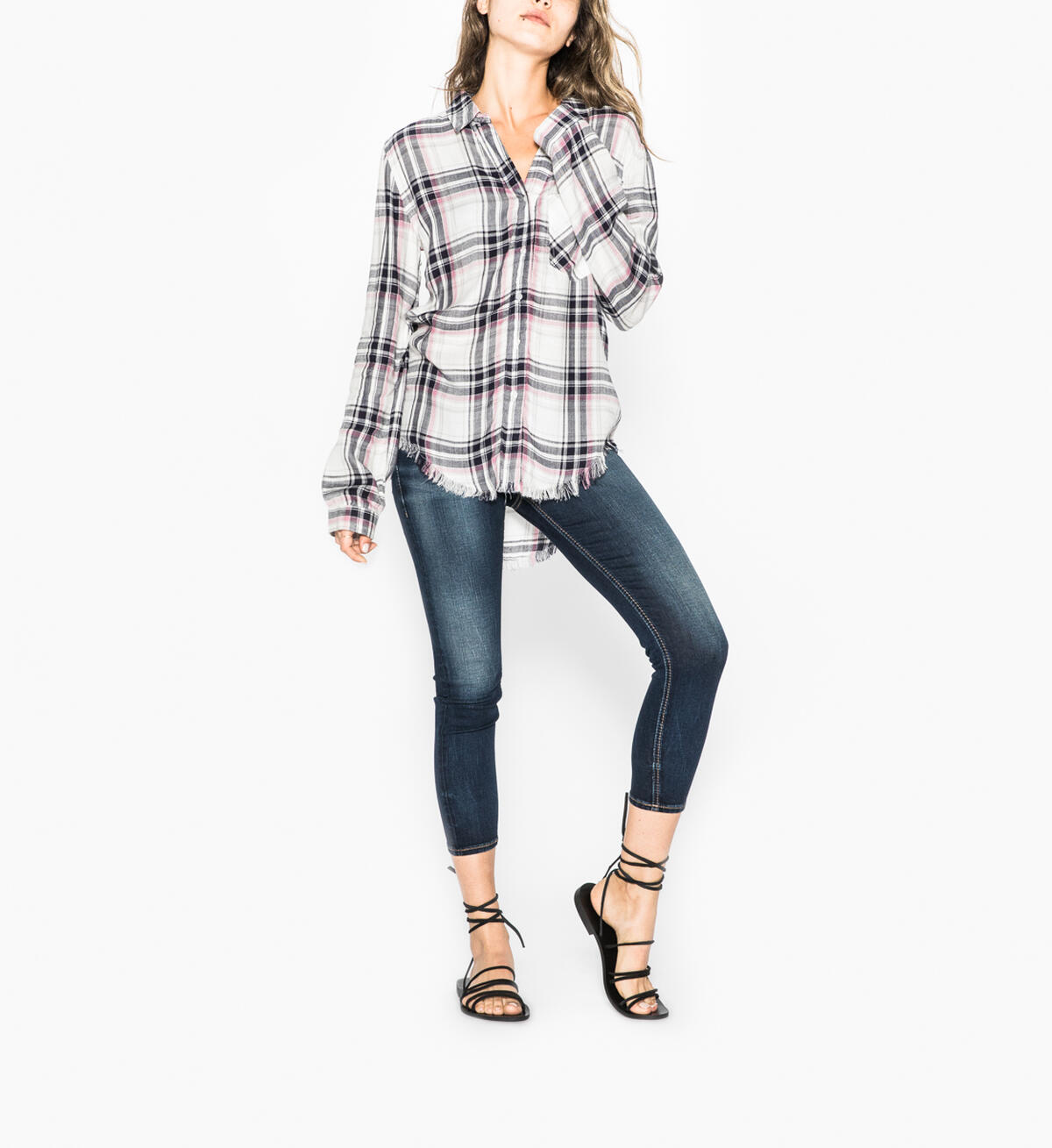 Stevie - Basic Plaid Shirt With Frayed Hem, , hi-res image number 0