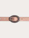 Women's Genuine Leather Belt with Textured Oval Buckle image number 1