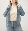 Notched Crop Jean Jacket Plus Size, , hi-res image number 3