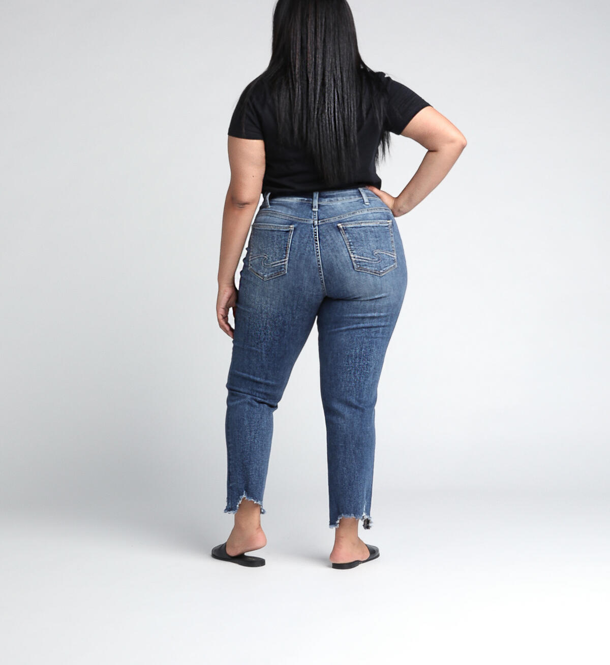 Boyfriend Mid Rise Slim Leg Plus Size Jeans, Indigo, hi-res image number 1