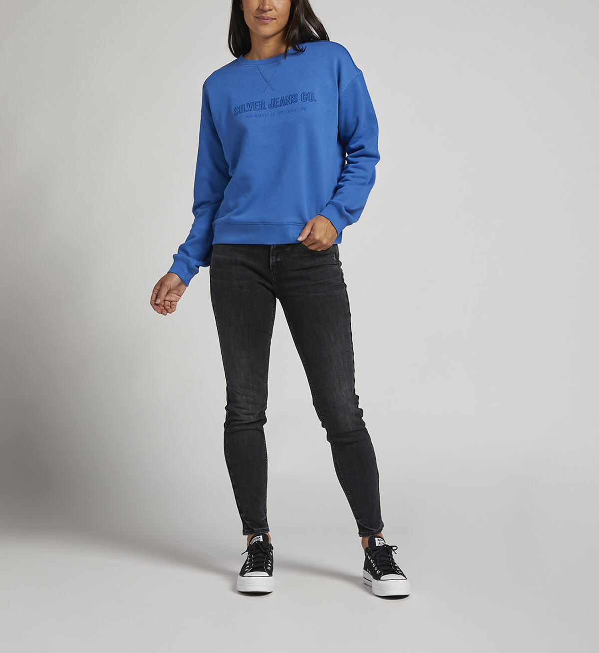Womens Crewneck Sweatshirt, Blue, hi-res image number 0