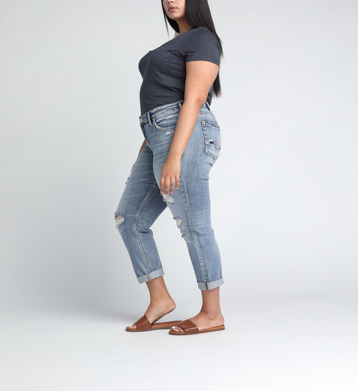 Boyfriend Mid Rise Slim Leg Jeans, , hi-res image number 2