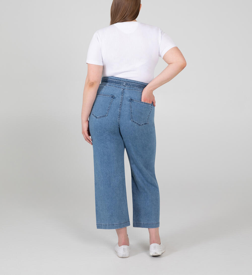 Belted High Rise Wide Leg Crop Jeans Plus Size, , hi-res image number 1