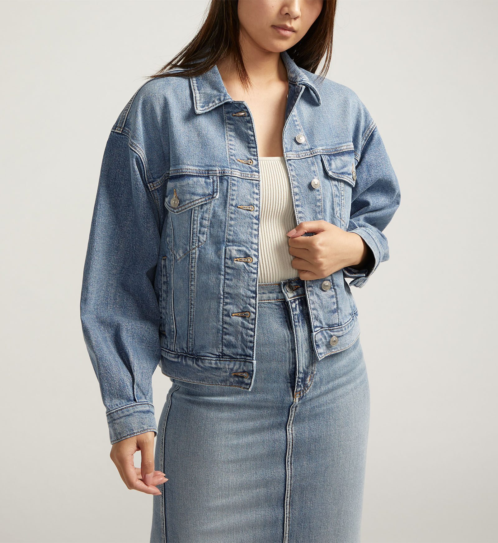 Silver jeans jacket top