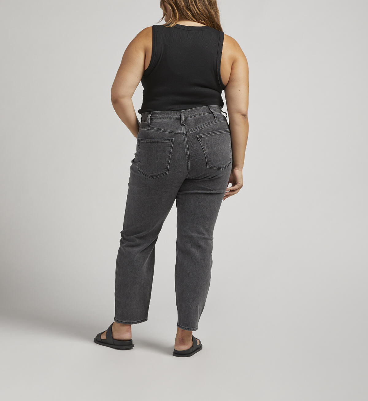 Highly Desirable High Rise Straight Leg Jeans Plus Size, Black, hi-res image number 1