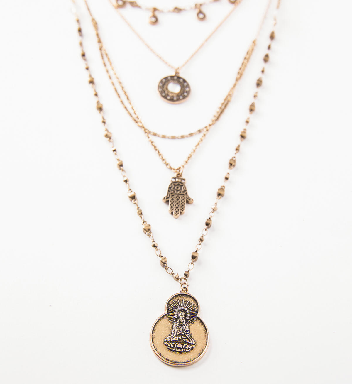 Gold-Tone Layered Hamsa Necklace, , hi-res image number 1