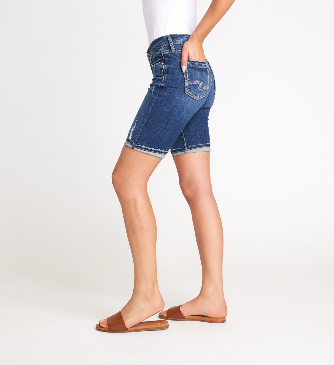 Womens Suki Curvy Fit Mid Rise Bermuda Shorts Silver Jeans Co 