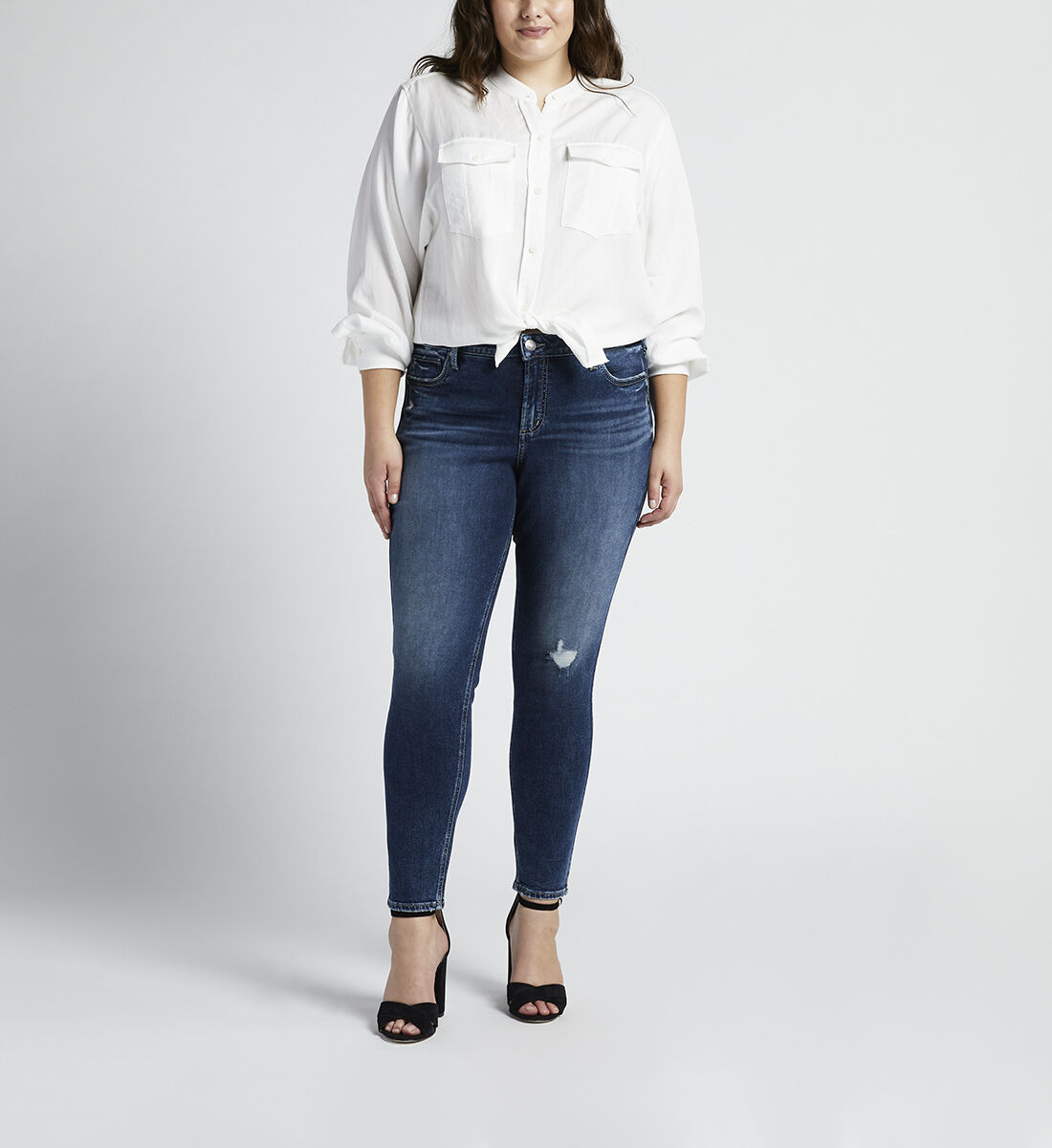 Buy Elyse Mid Rise Skinny Jeans Plus Size for USD 35.00 Silver