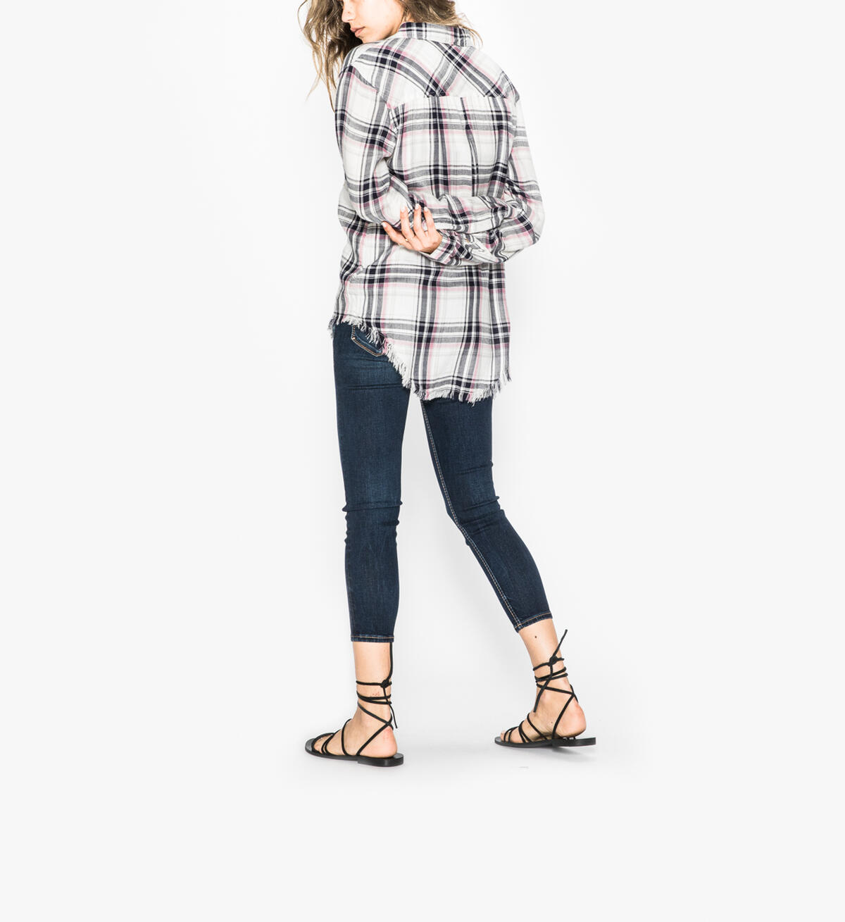 Stevie - Basic Plaid Shirt With Frayed Hem, , hi-res image number 2