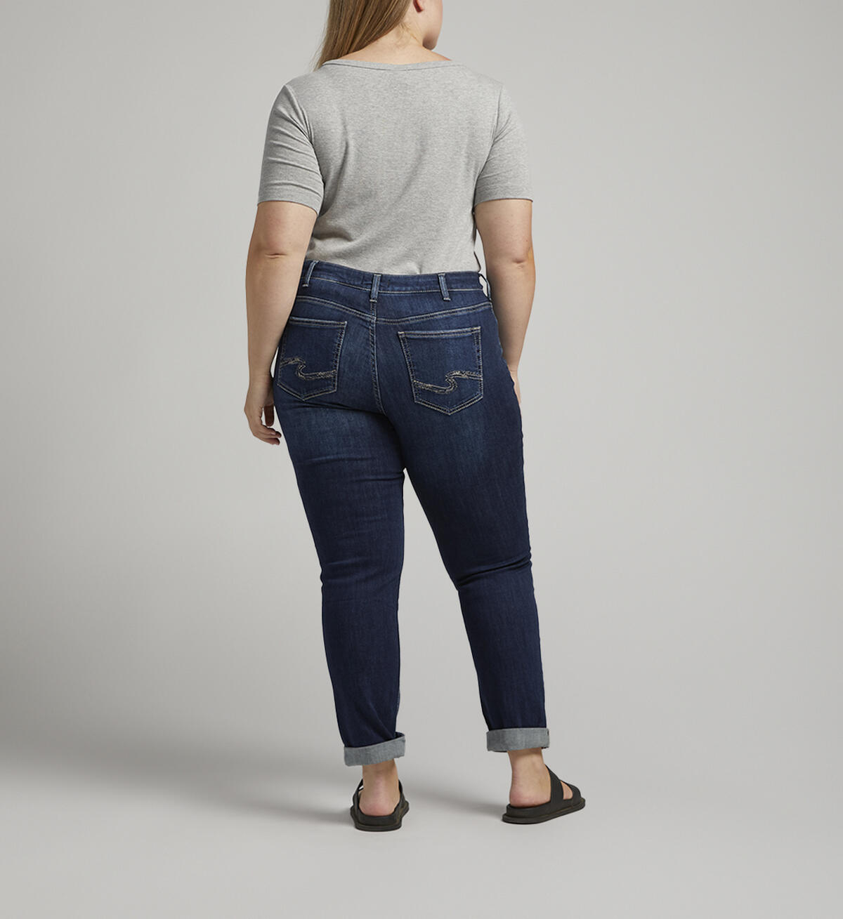 Boyfriend Mid Rise Slim Leg Jeans Plus Size, Indigo, hi-res image number 1