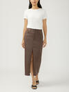 Coated Front-Slit Midi Skirt image number 0