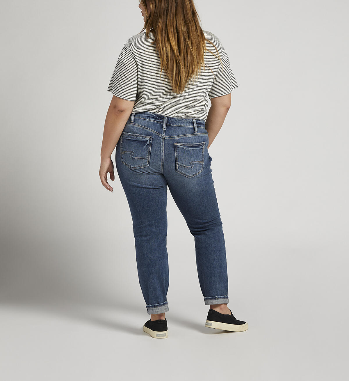 Boyfriend Mid Rise Slim Leg Jeans Plus Size, , hi-res image number 1