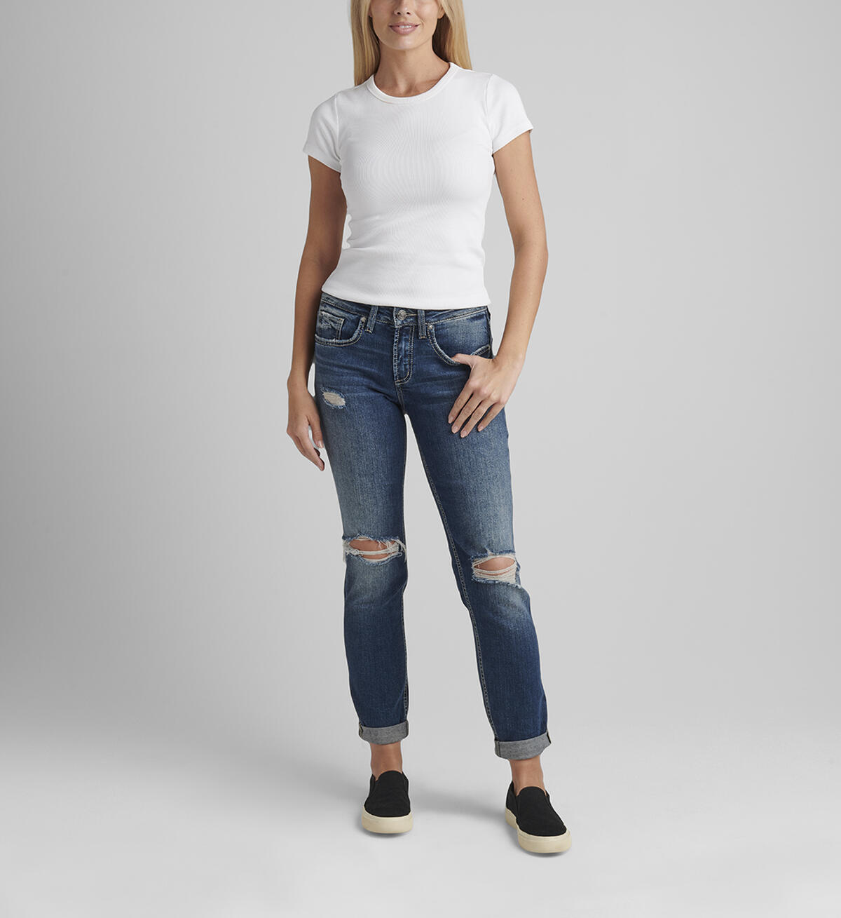 Boyfriend Mid Rise Slim Leg Jeans, , hi-res image number 0
