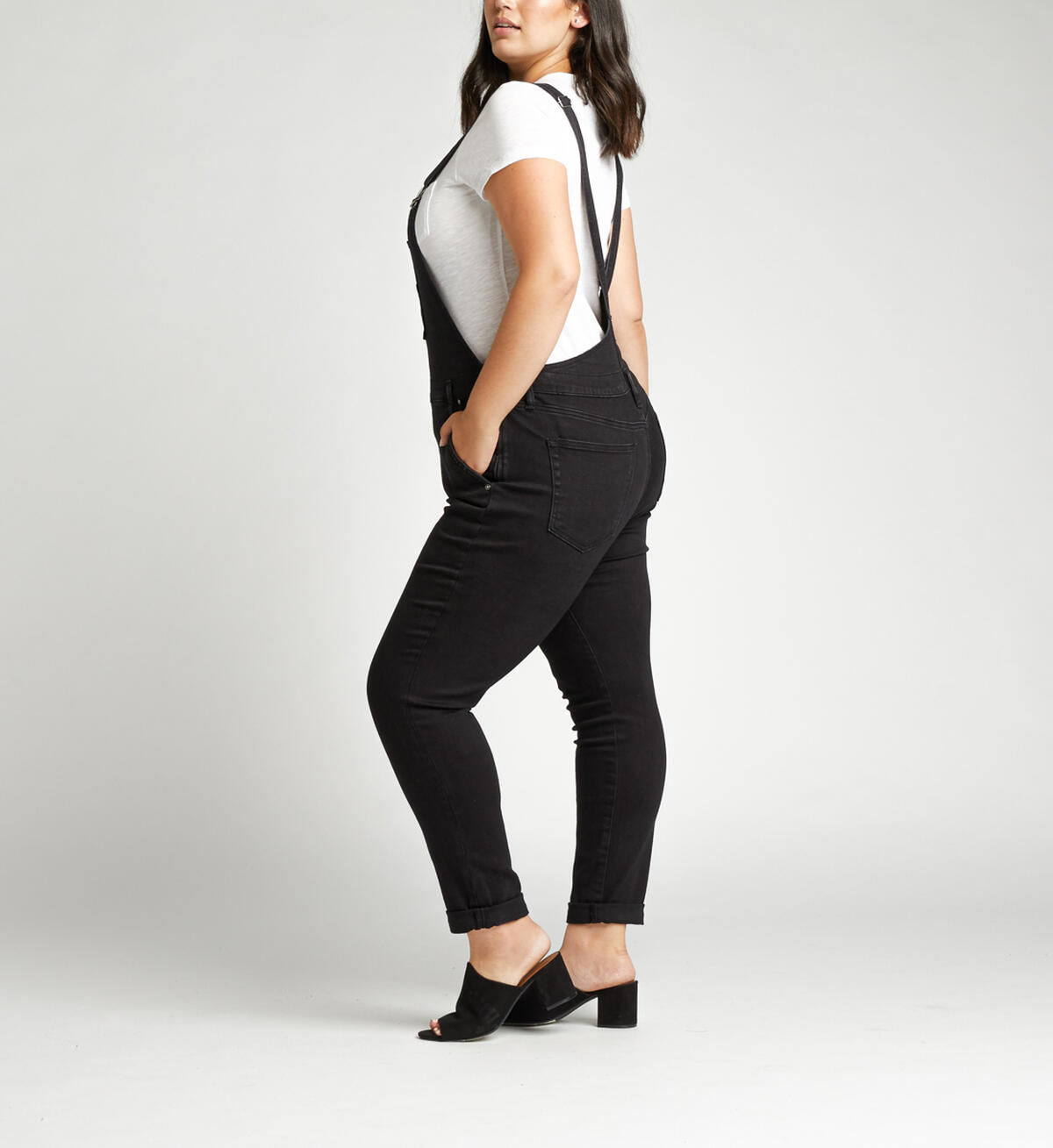 Slim-Leg Plus Size Overalls, Black, hi-res image number 2