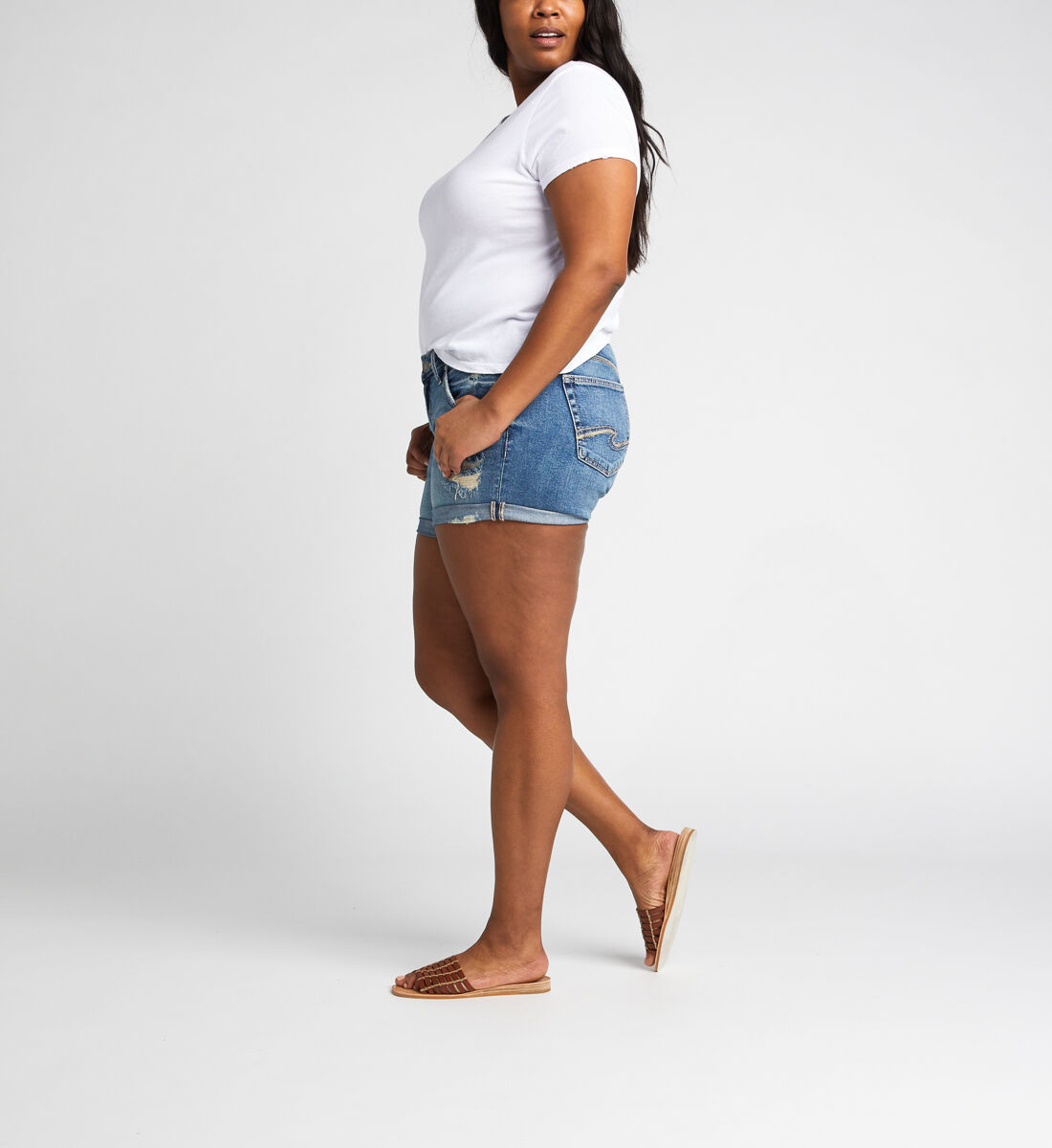 Buy Boyfriend Mid Rise Short Plus Size for USD 74.00 Silver